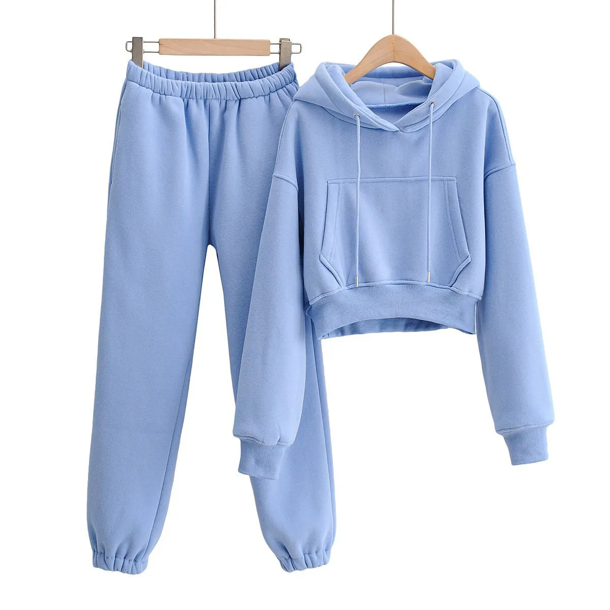Custom Unisex Plus Size Winter Streetwear Solid Hooded Two-Piece Jogger Set Sport Gym Yoga Wear 100% Cotton Eco-Friendly Quick
