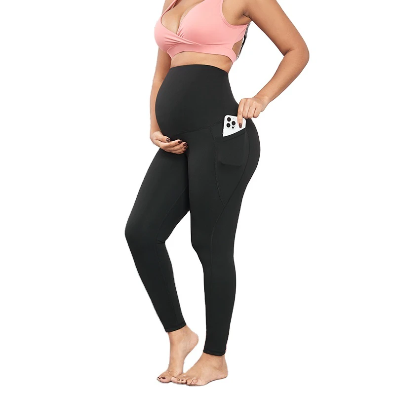 3018 High Quality Stretch Pregnant Yoga Pant With Side Pocket Comfy Belly Support High Waist Maternity Leggings for Women
