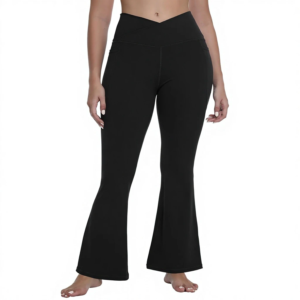 MathCat Women's Solid Flare Yoga Pants with Pockets High Waisted Tummy Control V Crossover Workout Leggings for Yoga Gym Lounge