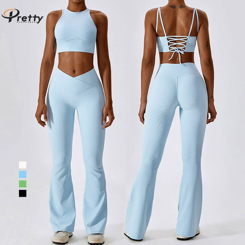 Cross Waist High Rise Womens Yoga Flare Pants Stretchy Bootcut Wide Leg Trousers for Dance Sports Leisure Butt Micro
