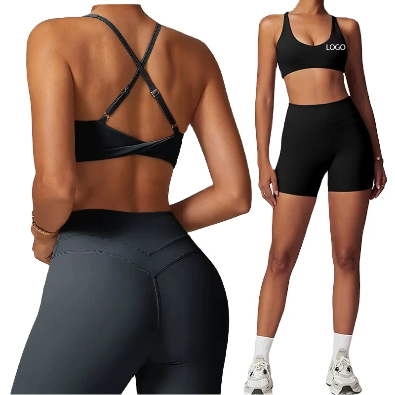 Women's Deep V-Neck Cross Strap Nylon Spandex Sports Bra Breathable Gym Yoga Fitness Running Wear with Customized Logo-Wholesale
