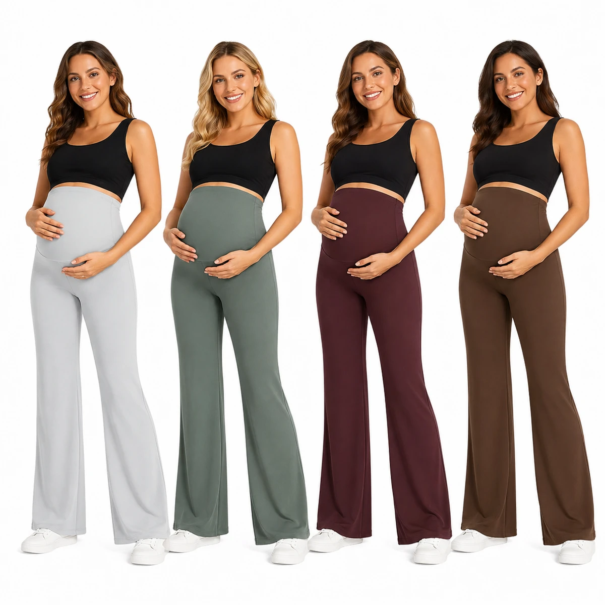 Wholesale OEM High Waist Maternity Wide Leg Pants Stretch Belly Support Pregnancy Trousers