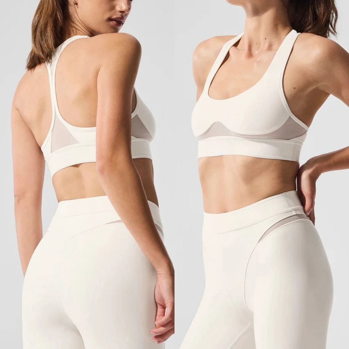 Running Shock-Proof Sports Beautiful-Back Mesh Solid Spandex/Nylon Yoga Set Tight-Fitting Breathable Quick-Drying Fitness