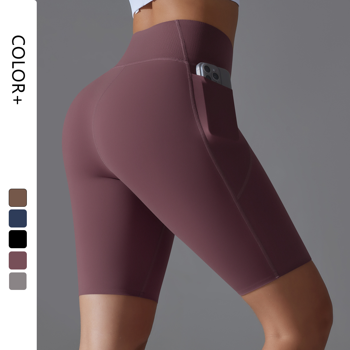 Women's High-Waisted Biker Tight Shorts Elastic Waist Closure Solid Pockets for Tummy Control Casual Workout Yoga Wholesale