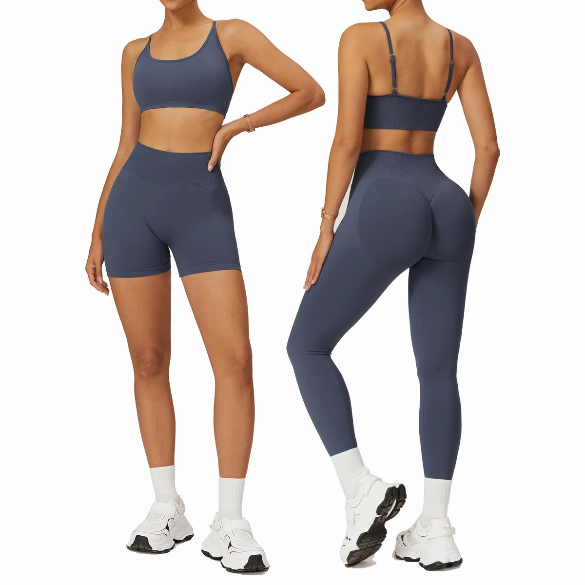 Women's Lightweight Breathable 2-Piece Yoga Outfits High Waisted Elastic Waist Shorts & Sports Bra Front Gym Clothes Sets
