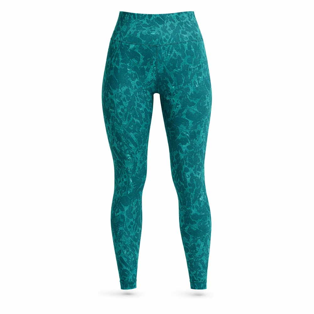 High Waist Full Length Yoga Leggings With Teal Marble Print Four-Way Stretch Spandex Nylon Pants For Fitness Exercise