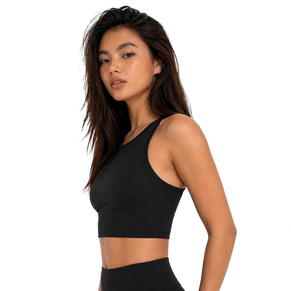 Wholesale OEM ODM Yoga Bra 75% Nylon 25% Spandex 240gsm Black Medium Support Racerback Yoga Top Custom Minimal Sport