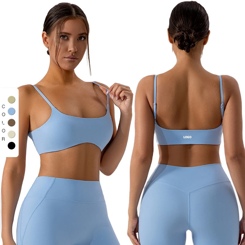 Women's Custom Workout Bras Quick Dry Activewear Breathable Gym Sports Bra U-Neck Thin Strap Backless Design Printed