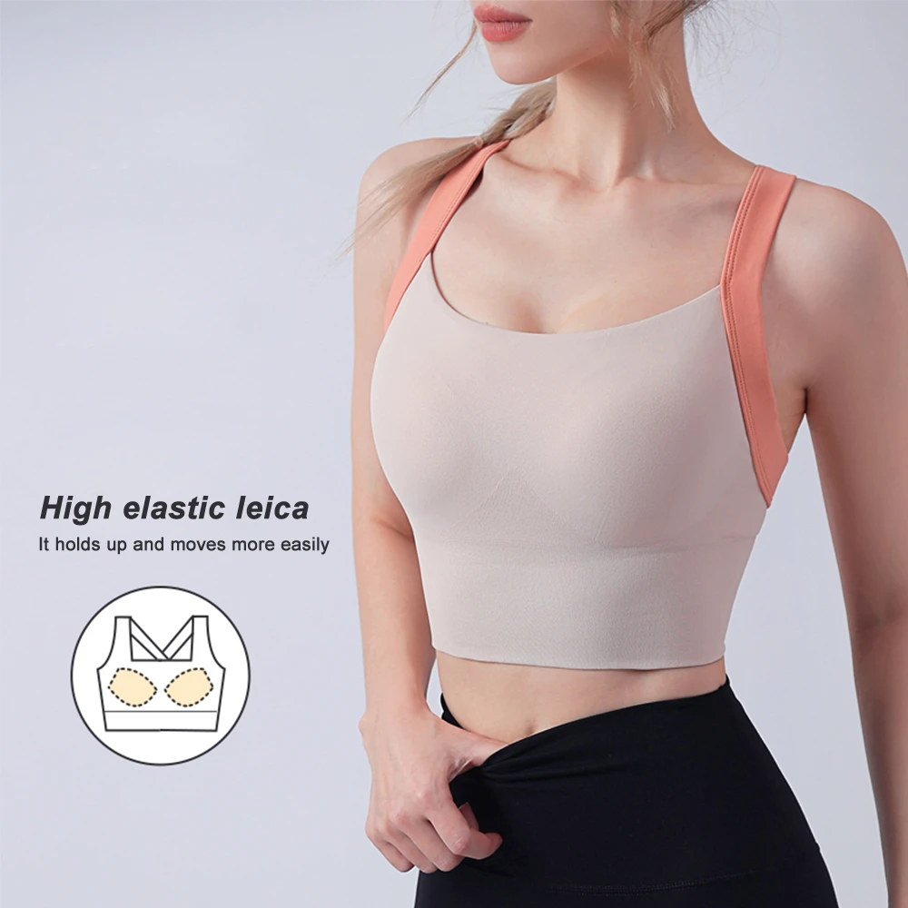 Wholesale Athletic Women Fitness Top Fixed Bra Cup Elastic Cross Back Yoga Bra Sexy Low Medium Impact Sports Bra
