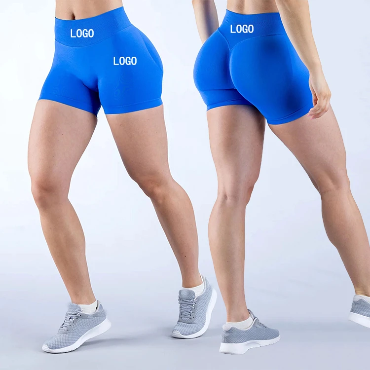 High Waist Seamless Yoga Shorts Scrunch Butt Tummy Control Quick Dry High Elastic Solid Pattern Gym Fitness Biker Shorts Women