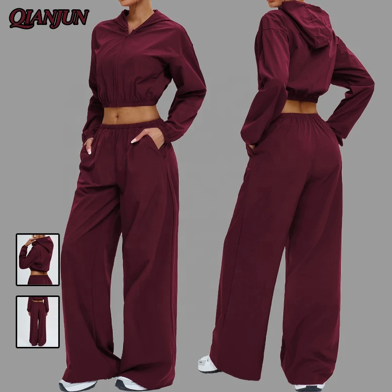 Windproof Yoga Sets UFP 50+ Gym Fitness Sports Sun Protection Full Zipper Jacket High Waist Loose Pant Outdoor Sports Riding Set