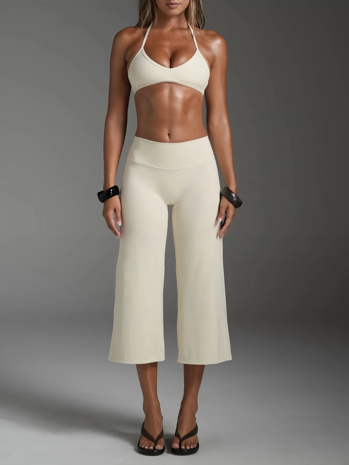 Custom Halter Bra & Capri Wide Leg Pants Set | Sexy 2 Piece Yoga Outfits | Quick Dry Summer Gym Suit for Women Factory