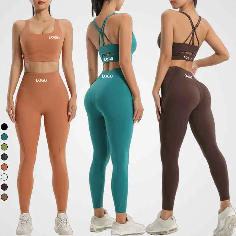 Colorful Seamless Yoga Suits Quick Drying High Waisted Running Fitness Sets High Impact Sports Bra Peach Buttocks Leggings Set
