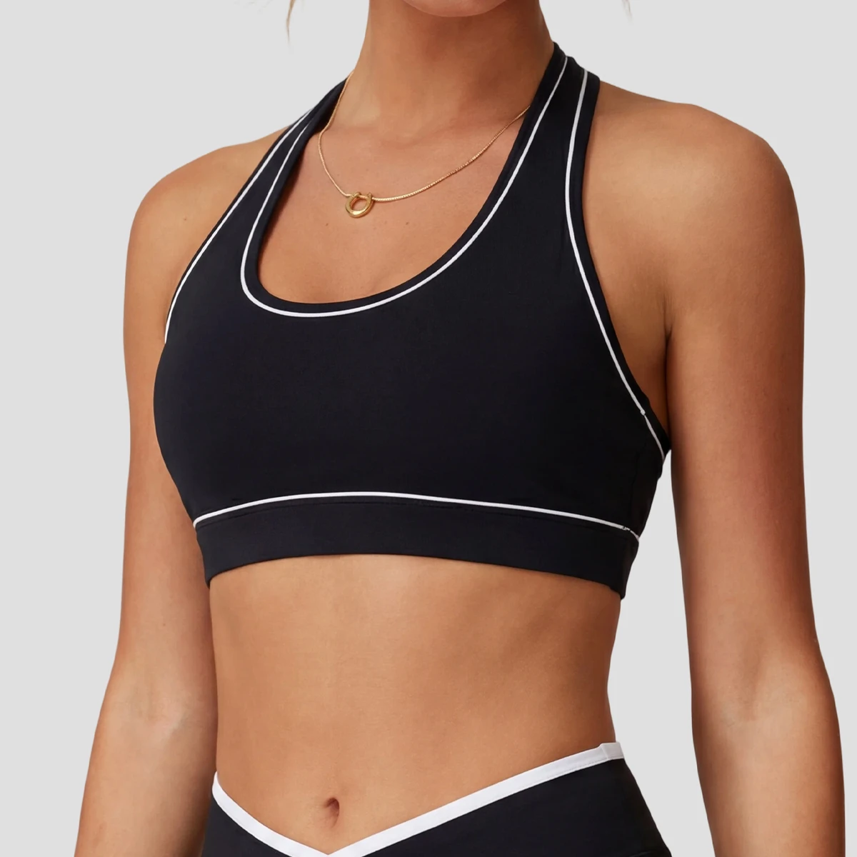 Classic Style Strap Backless Quick Dry Yoga Contrast Color Sports Bra Running Fitness Round Neck 4 Color Women's Athletic Bra