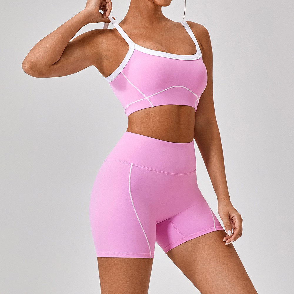 Women's High Support Cross Back Sports Bra Set with Elastic Waist High Waisted Yoga Shorts Solid Pattern Quick Dry Breathable