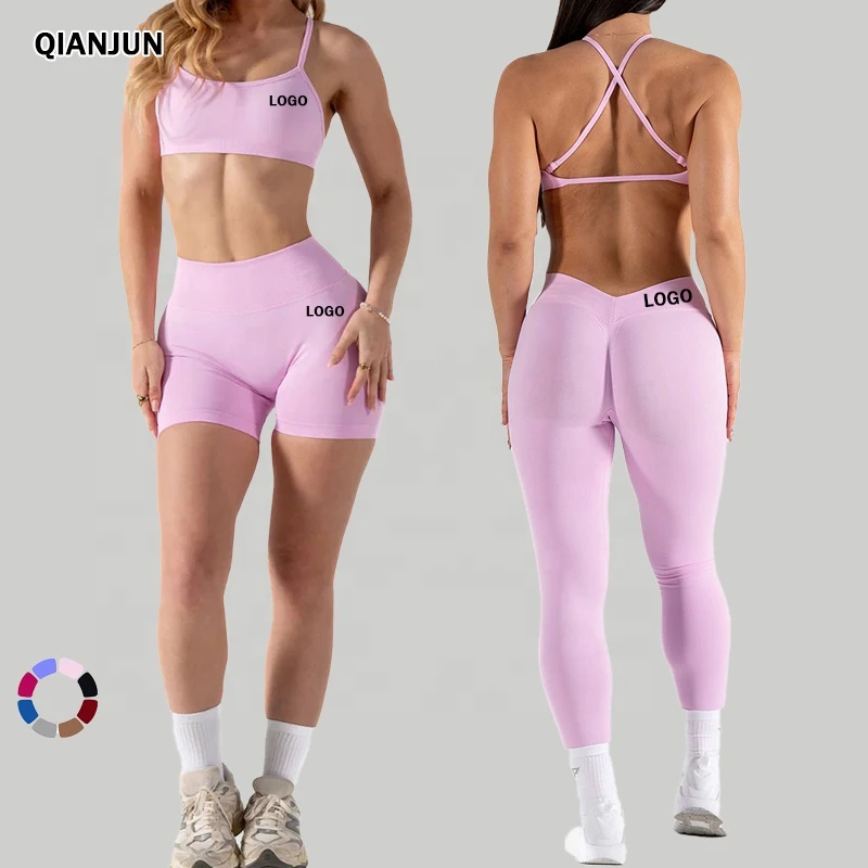 3PCS Gym Clothing for Women Yoga Set Fitness Vest Crop Top and High Waist Leggings Workout Shorts Yoga Set