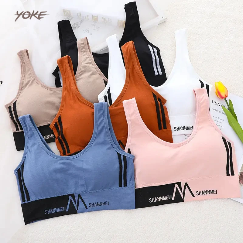 Yoke Wholesale Eco-Friendly Sports Yoga Seamless Sports Vest Deep U Yoga Sling Letter Soft Padded Girly Tube Top Bra