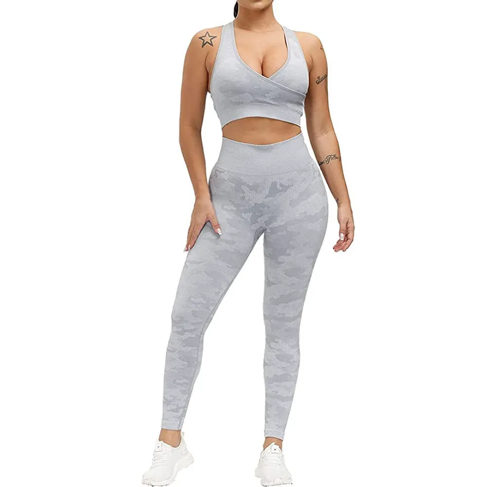 Customized Quick Dry 2-Piece Sport Bra & Leggings Yoga Set with Belt Front Logo Anti-Wrinkle Seamless Spandex/Nylon for Women