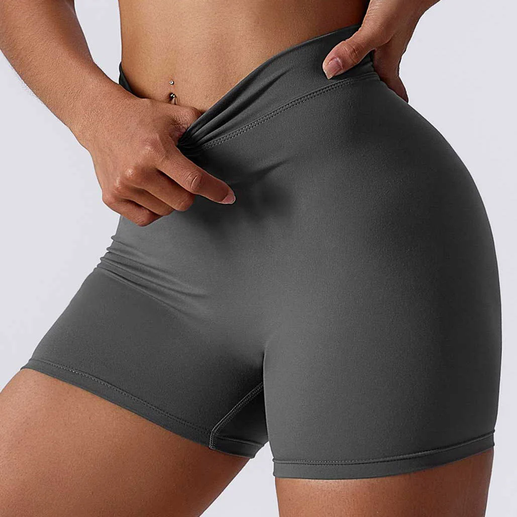 Quick-Drying Tight Fitness Three-Quarter Pants Back V-Waist Yoga Short Peach Butt Belly-Controlling Sports Pants