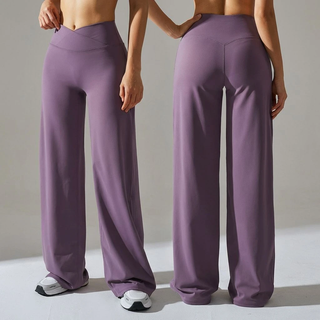 New Arrivals Whosale High Waist Cross Waistband Fitness Flared Pants Gym Women Yoga Flared Loose Yoga Pant Leggings