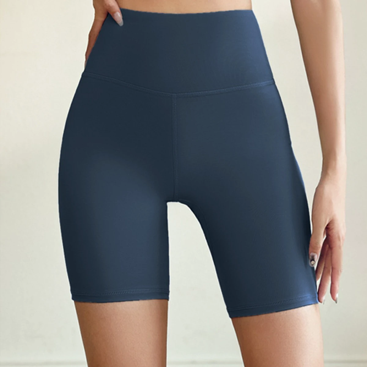 Women's Solid High Elastic High Waist Five-point Sports Tight Yoga Shorts with Tummy Control Shapewear for Running Fitness