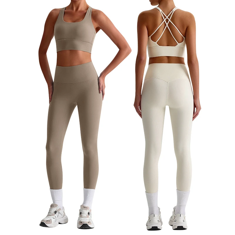 Janya Women's Gym Fitness Sets High Waist Yoga Leggings Cross Back Sports Bra Breathable Workout Sportswear Suit 2pcs Wholesale