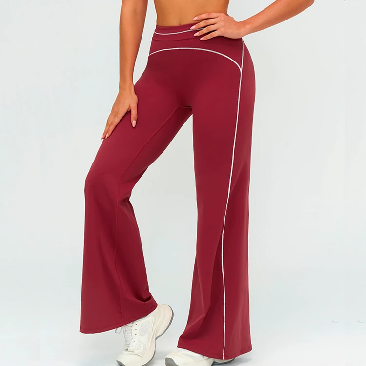 Contrast Binding Quick Dry Activewear Women's High Waist Flared Yoga Pants