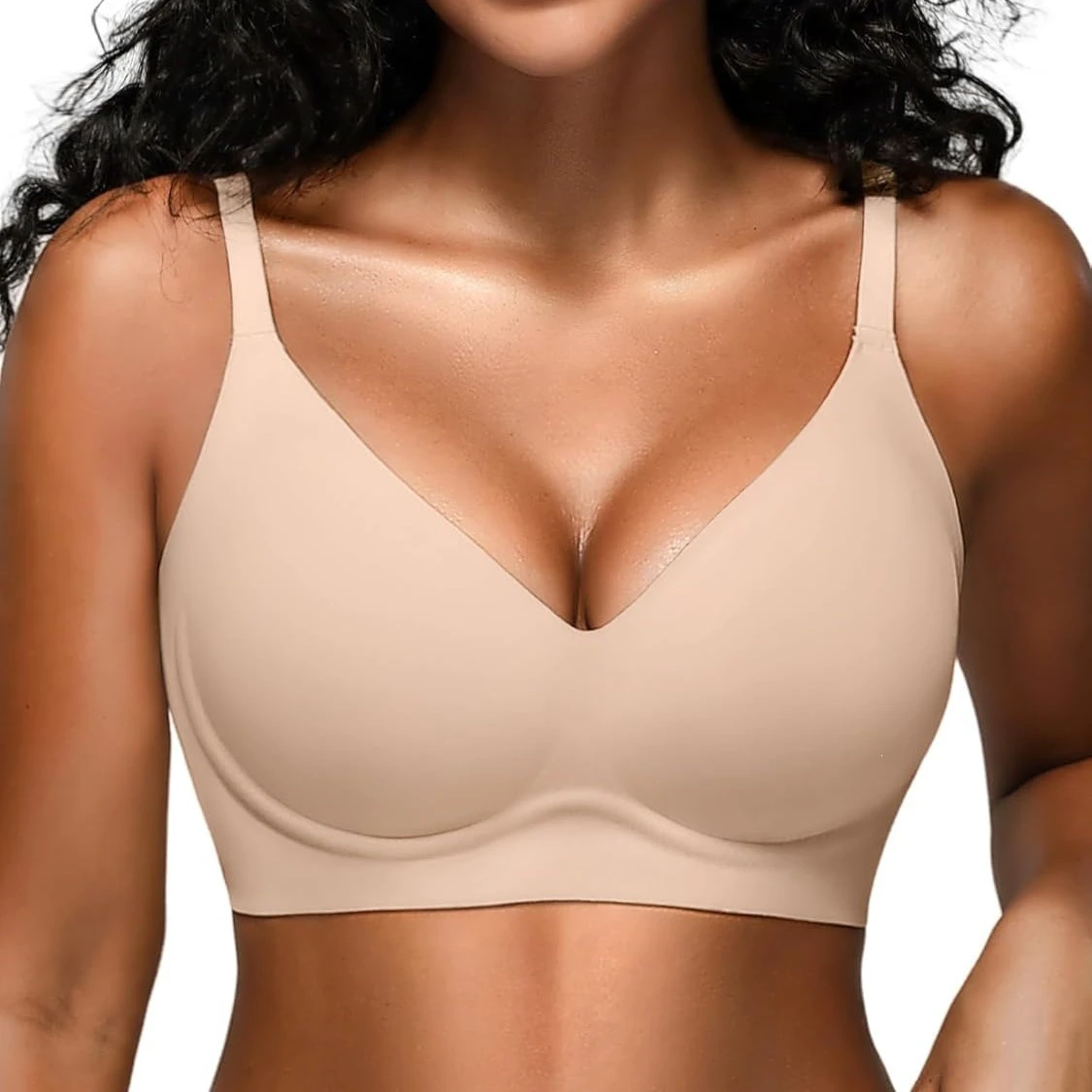 Women's Seamless Breathable Wireless Bra Padded Plunge Style with Molded Cups & Adjustable Straps Solid Pattern Knitted Everyday
