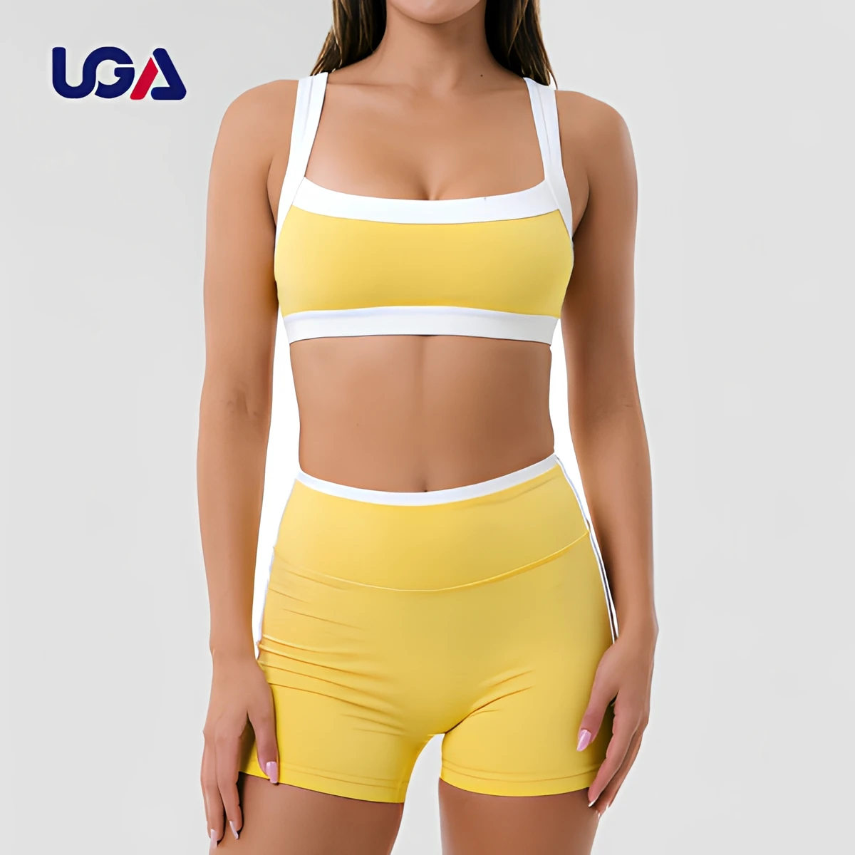 Eco-Friendly Quick Dry Plus Size High Waist Double Layer Contrast Color Striped Sports Bra 2-Piece Yoga Workout Set