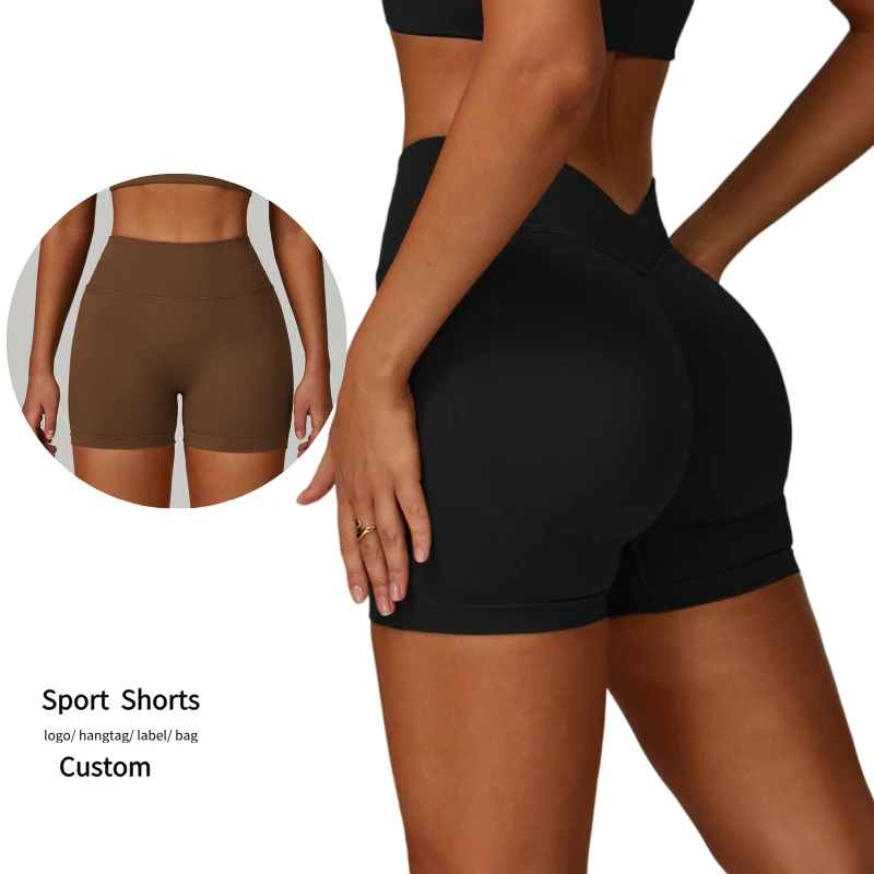 Women's New Seamless Yoga Shorts V-shaped Back Waist Peach Hip Compression Tights Soft Breathable Running Shorts Biker Shorts