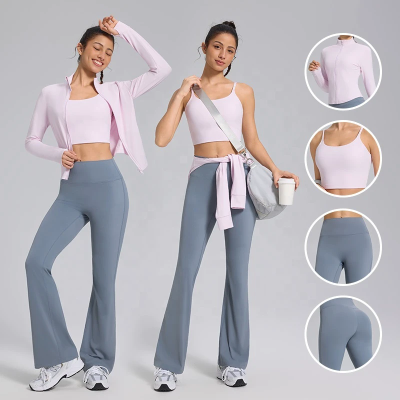 Women 6 Piece Sports Fitness Sets Quick Drying Yoga Top Leggings Beautiful Back Womens Running Naked Tight-Fitting Gym Yoga Sets