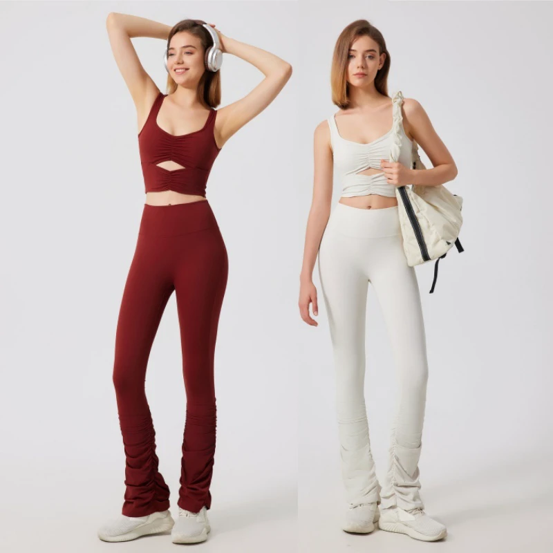 Aoyema Fashion High Quality Hot Sale Activewear Backless Hollow Out Bra Hip Lift High Waist Leggings 2 Pieces Gym Fitness Sets
