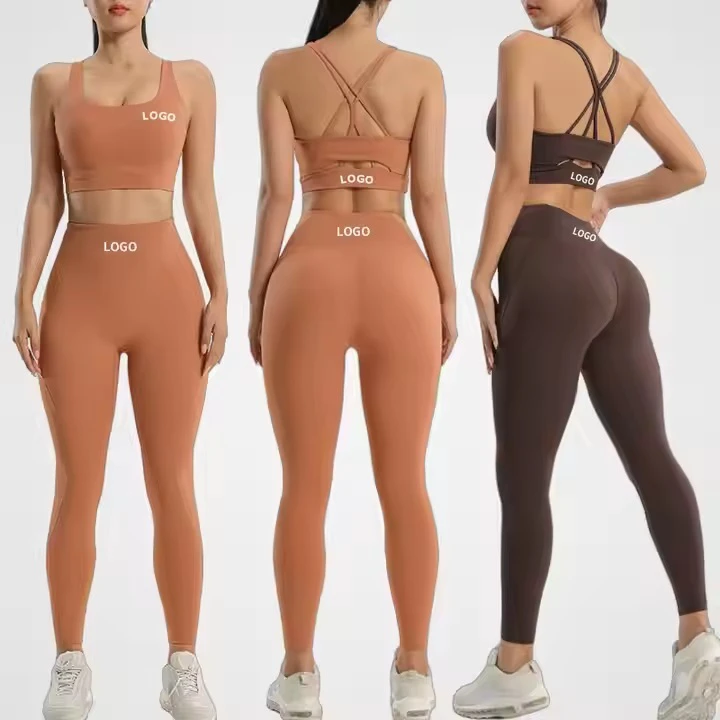 Quick-Drying High Waisted Fitness Running Gear Colorful Seamless Yoga Suit Set Elastic Waist Tight-Fitting Solid Pattern