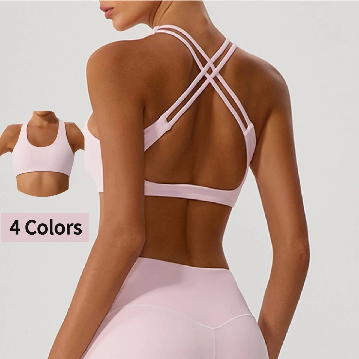 Sunquest Custom Logo Workout Active Wear Wholesale Breathable U Neck Cross Back Gym Fitness Tank Bra Yoga Sports Bra for Women