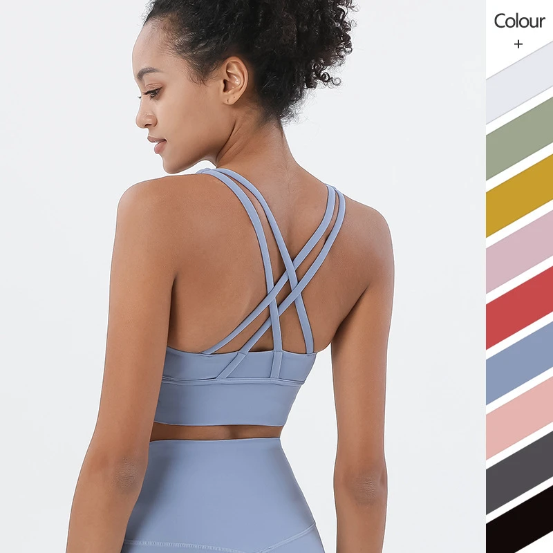 Workout Yoga Sports Bra Sexy Cross Straps Back High Support Impact Underwear Running Fitness Gym Padded Bralette for Women