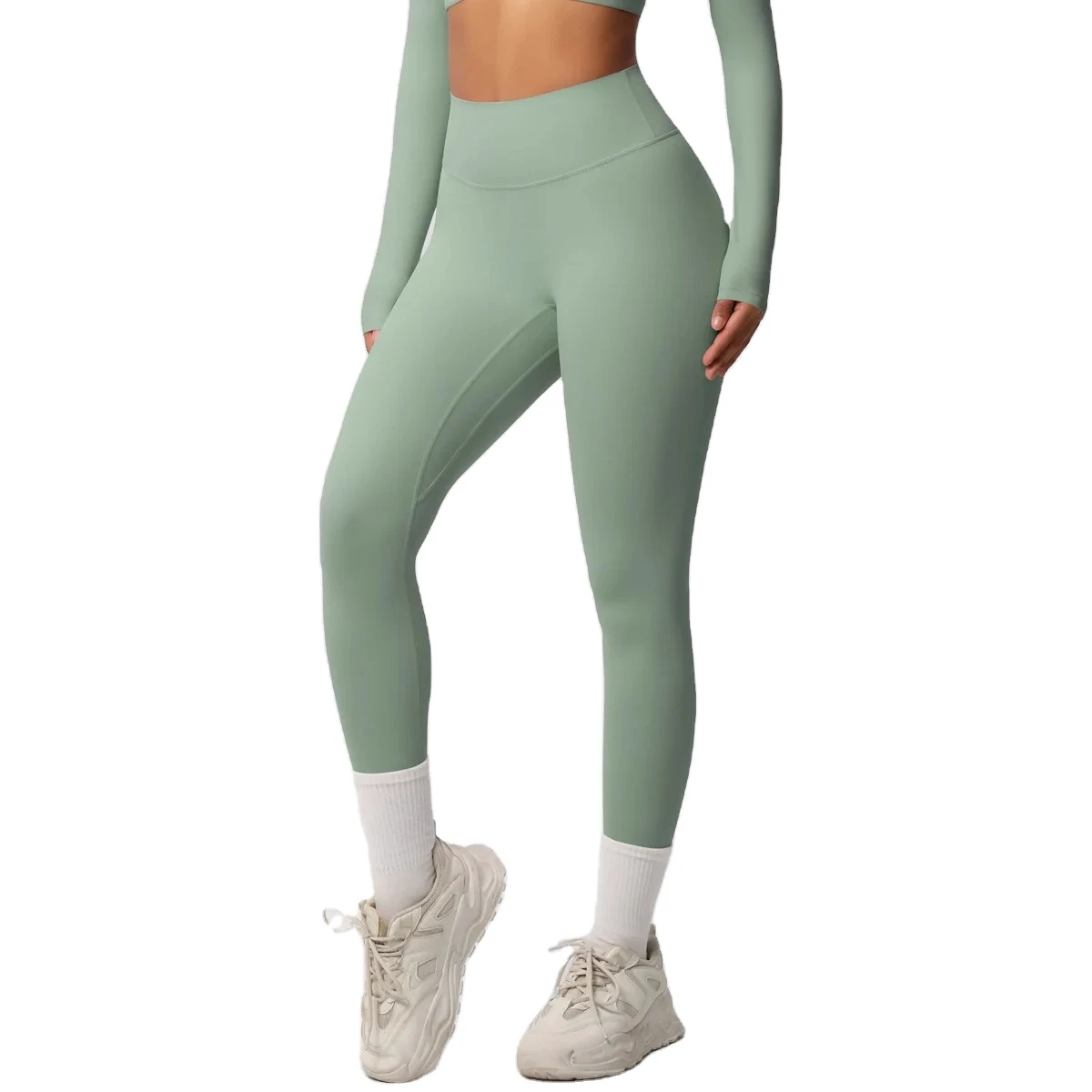 High Waist Full Length Solid Colour Yoga Legging With Ruched Detail Elastic Waist Four-Way Stretch Seamless Pants By Run Apparel