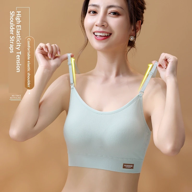 Women's Seamless Wireless Sports Bra Adjustable Straps No Back Clasp Padded Push up Shockproof Comfort Bra for Yoga Daily Wear