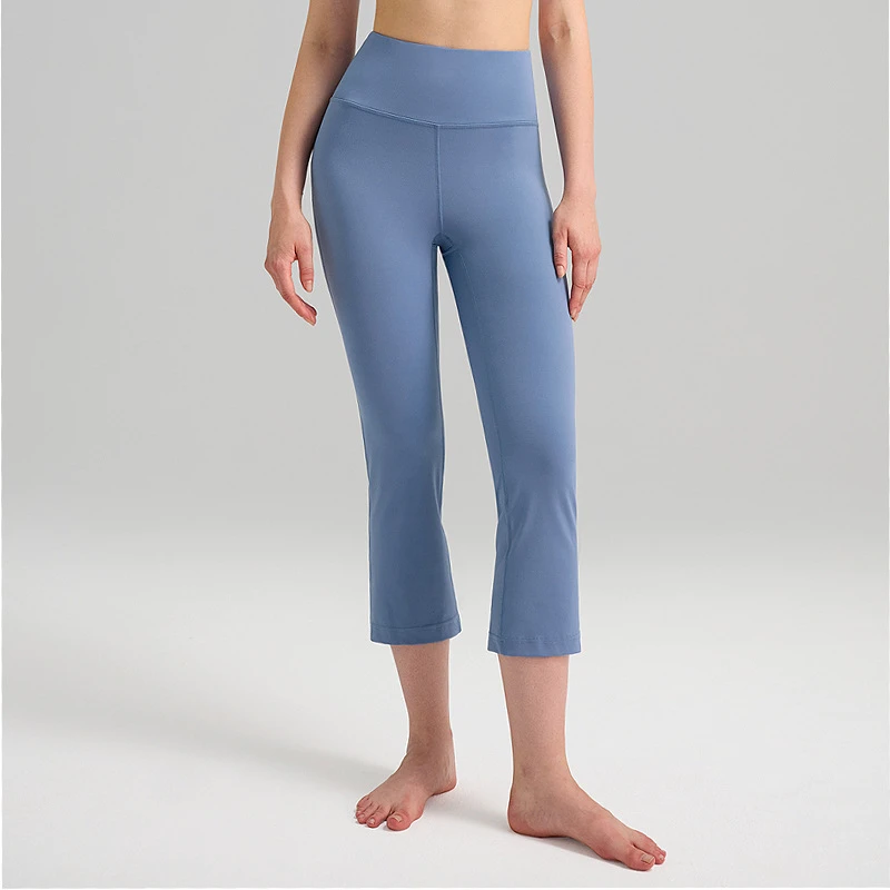 Wholesale Custom Yoga Pants for Women 23 Inches High Waist Hip Lift Sanded Quick Dry Flared Pants Fitness Sports Capri Pants