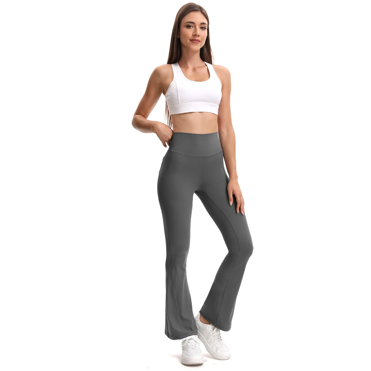 High Waist Solid Polyamide Flare Yoga Pants Women Butt Lifting Four-Way Stretch Eco-Friendly Workout Bell Bottoms Overseas