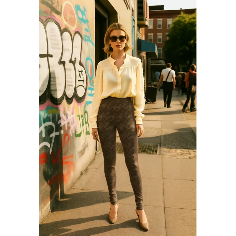 Women's High End Custom Leopard Print Leggings High Waist Slim Fit Elegant Skinny Pants For Ladies Casual Daily Wear