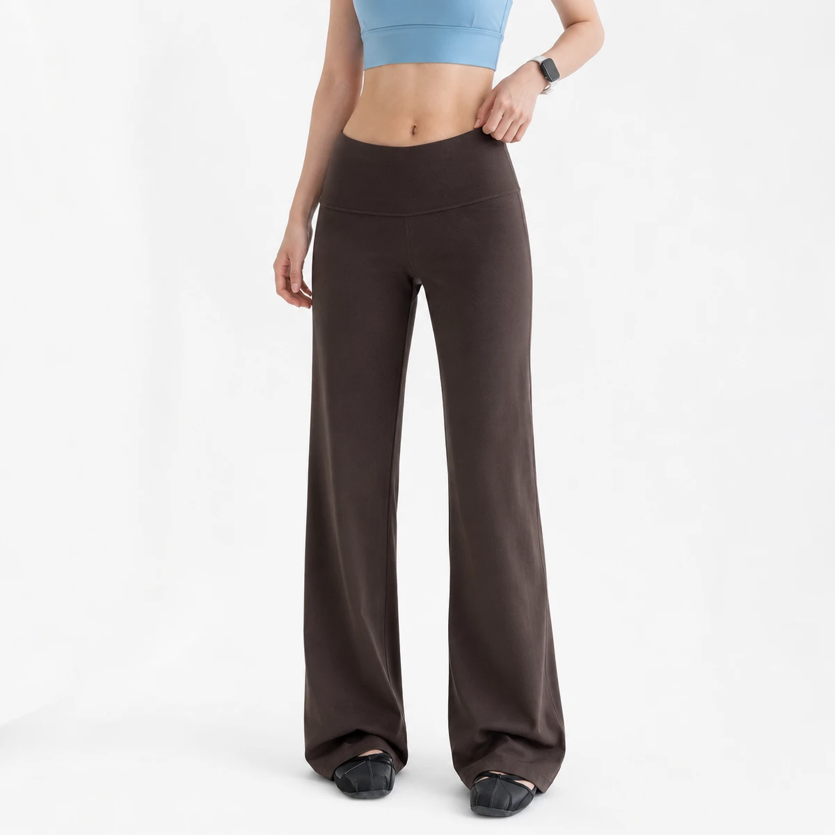 OEM ODM Custom Yoga Leggings 78% Polyester 22% Spandex Brown Foldover Waist Flare Legging Wholesale Lounge Activewear