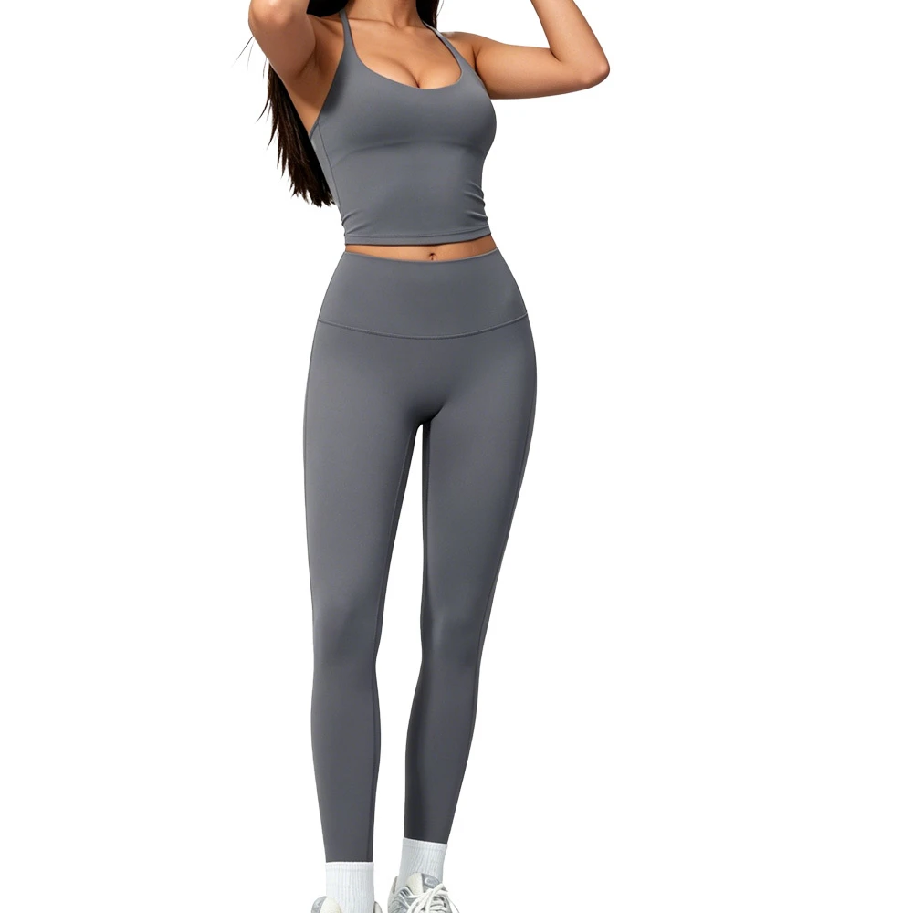 Women's Solid Quick Dry Breathable 2-Piece Athletic Training Set Nylon/Spandex Short Sleeve Top High-Waist Pants Four-Way