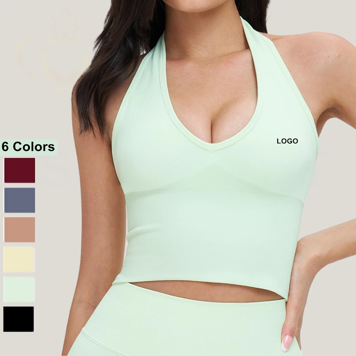 Custom Seamless Yoga Bra Moisture Wicking Fitness Sports Tops High Stretchy Breathable V Neck Running Workout Gym Bra SQ7725