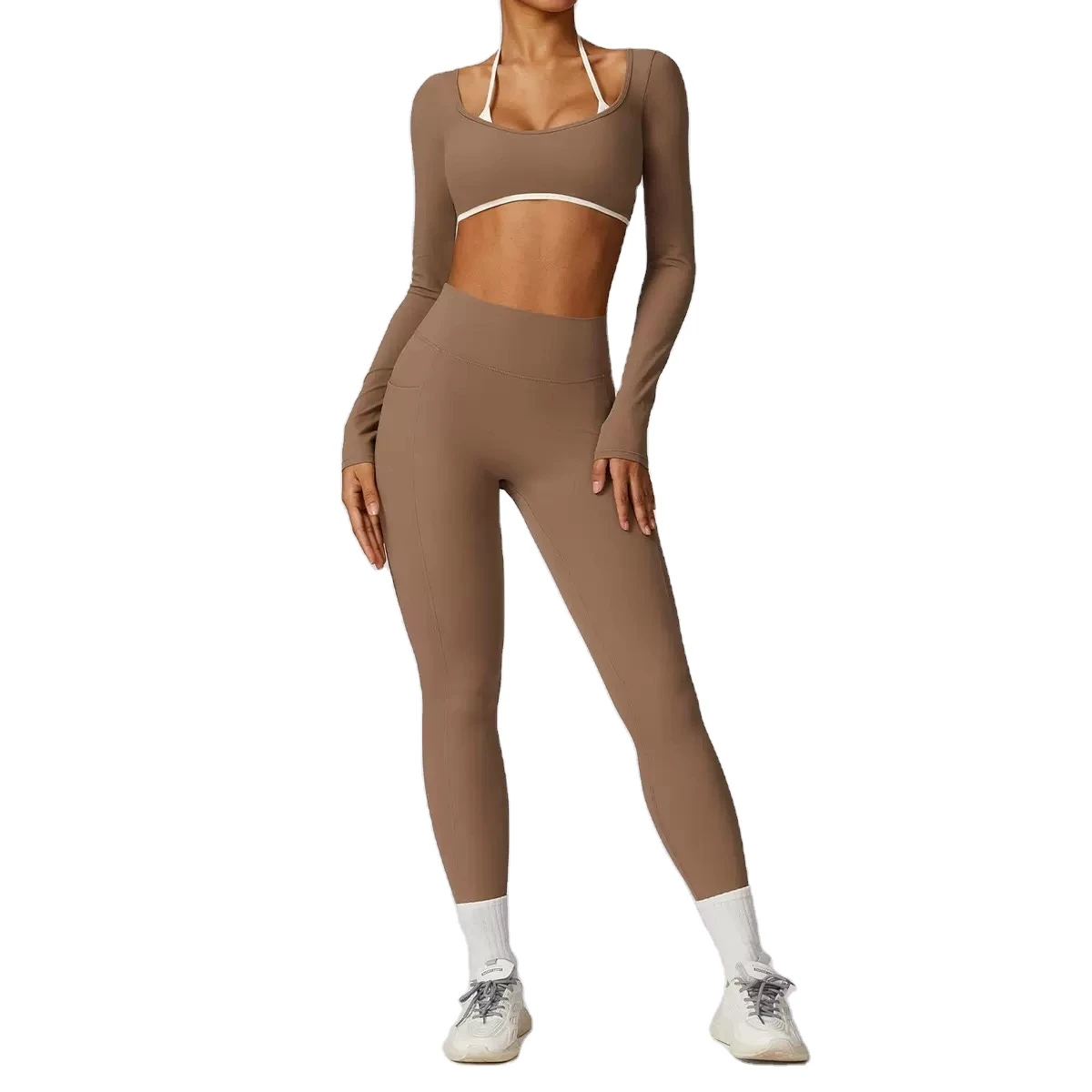 High Quality Solid Breathable Yoga Set Elastic Waist Sports Leggings Bra Sleeveless Active Workout Sportswear for Women 2-Piece