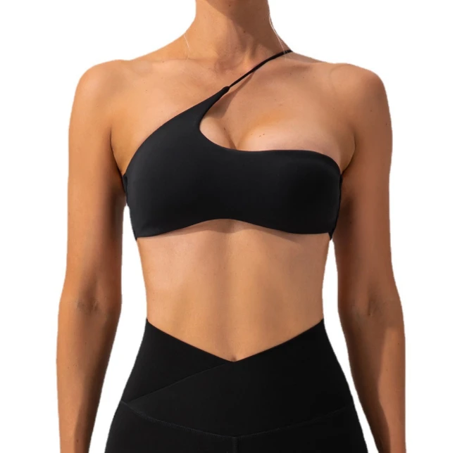 Custom Women One Shoulder Thin Strap Yoga Running Fitness Sports Bra With Removable Padding Ropa Interior Deportiva Mujer
