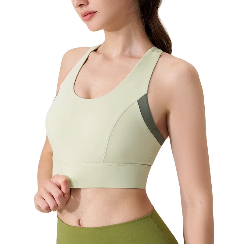 Women's High Strength Spandex/Nylon Sports Bra with Integrated Chest Pad Seamless Back Buckle Shockproof Push-up for Yoga & Gym