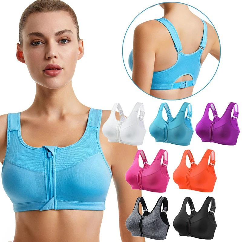 Women's High Strength Anti-Sagging Yoga Vest Non-Rimmed Sports Bra with Underwire Support Front Zipper Running & Push-Up Vest
