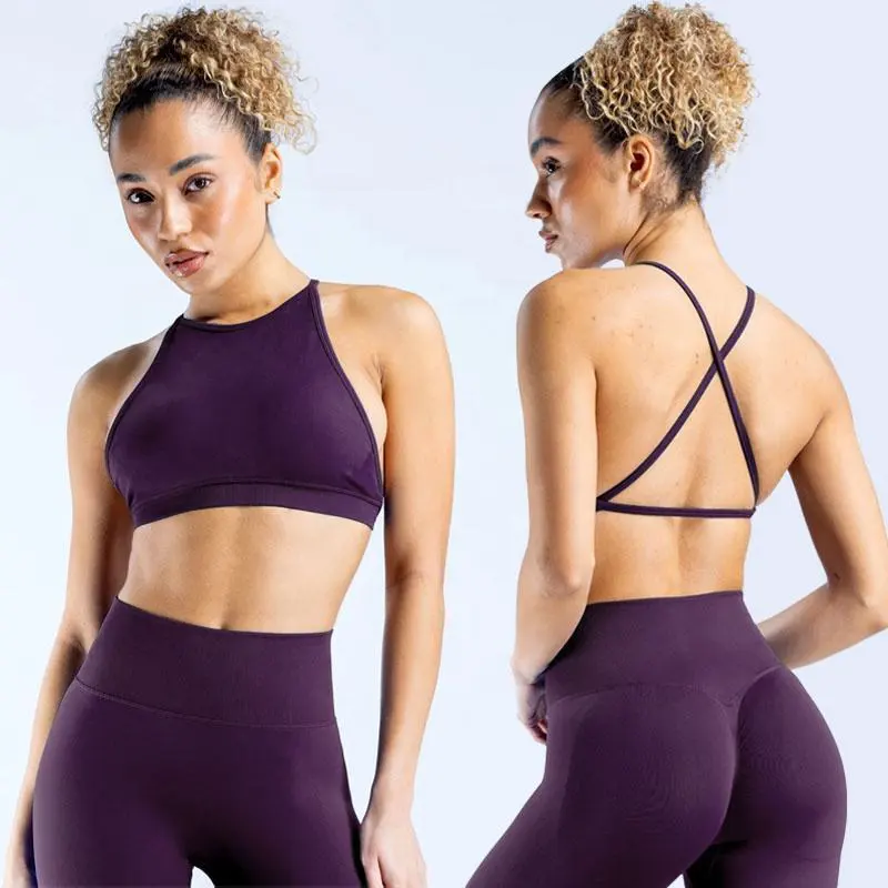 High Impact Shockproof Women's Cross Backless Seamless Lightweight Padded Sports Bra Gym Running Fitness Tank Top Yoga Bra