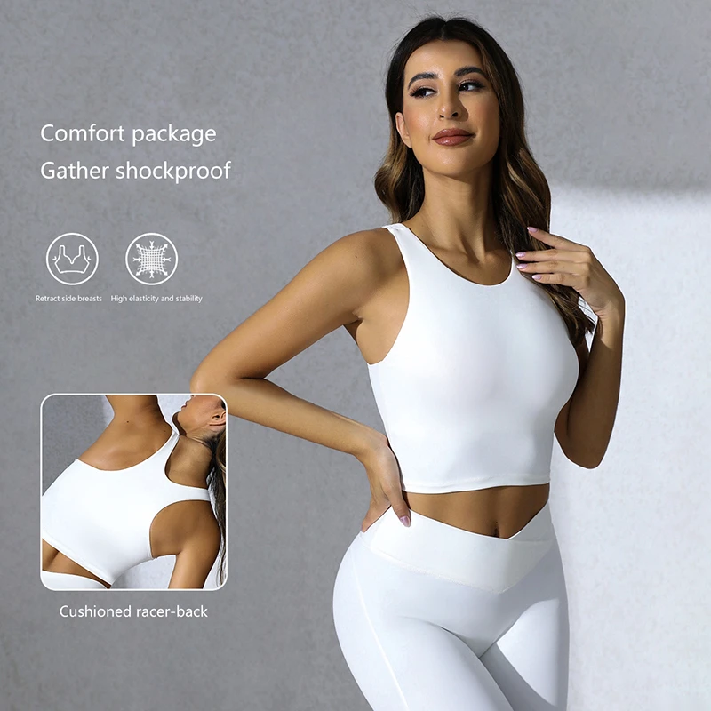 New Fashion Sexy Round Neck Tight Shock-Proof Yoga Bra Women's Beauty Back Nude Running Sports Underwear With Chest Pad