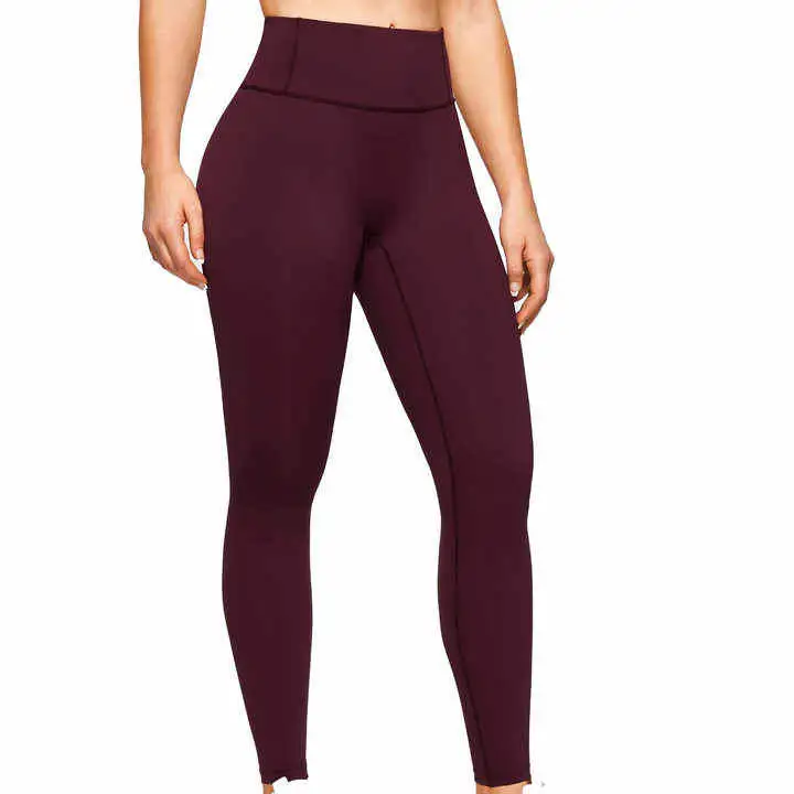 High Waisted Full Length Yoga Leggings Solid Color Seamless Spandex Nylon Four-Way Stretch Elastic Waist Pants